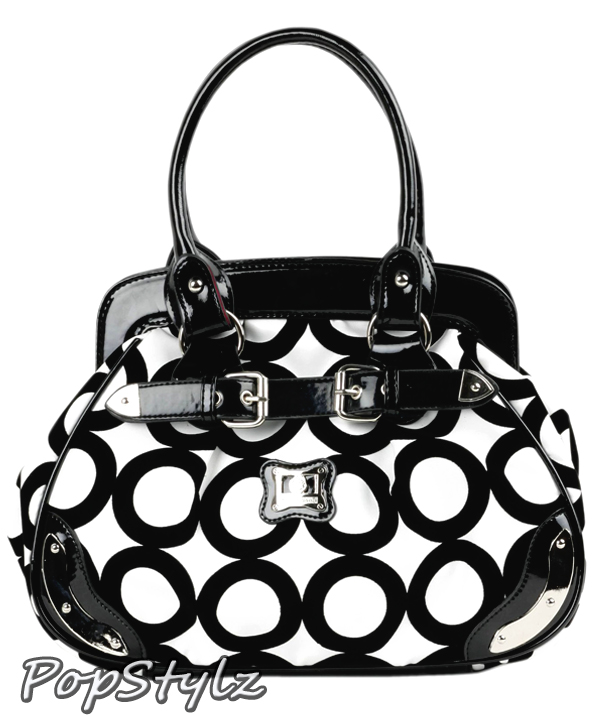 Mg Collection Black and White Chic Mod Circle Bowler Satchel Hobo Handbag