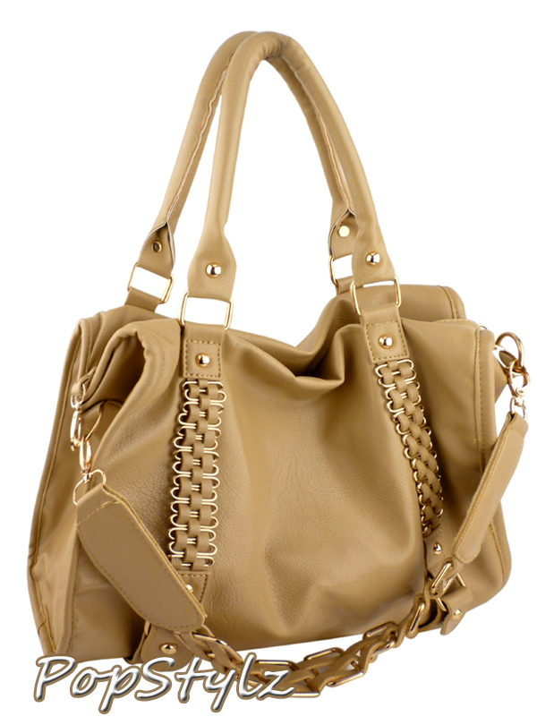 MG Collection EIDER Large Leatherette Gold Chain Decor Satchel Handbag