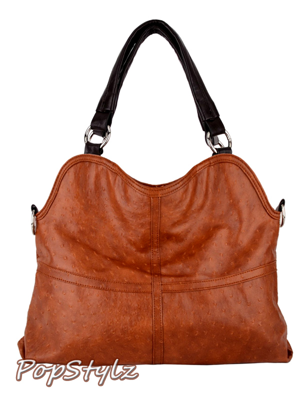 MG Collection Brown Ostrich Oversized Hobo Satchel Handbag