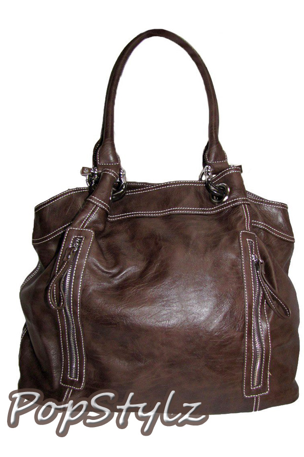 OMG Styles Brown Zipper Tote Handbag