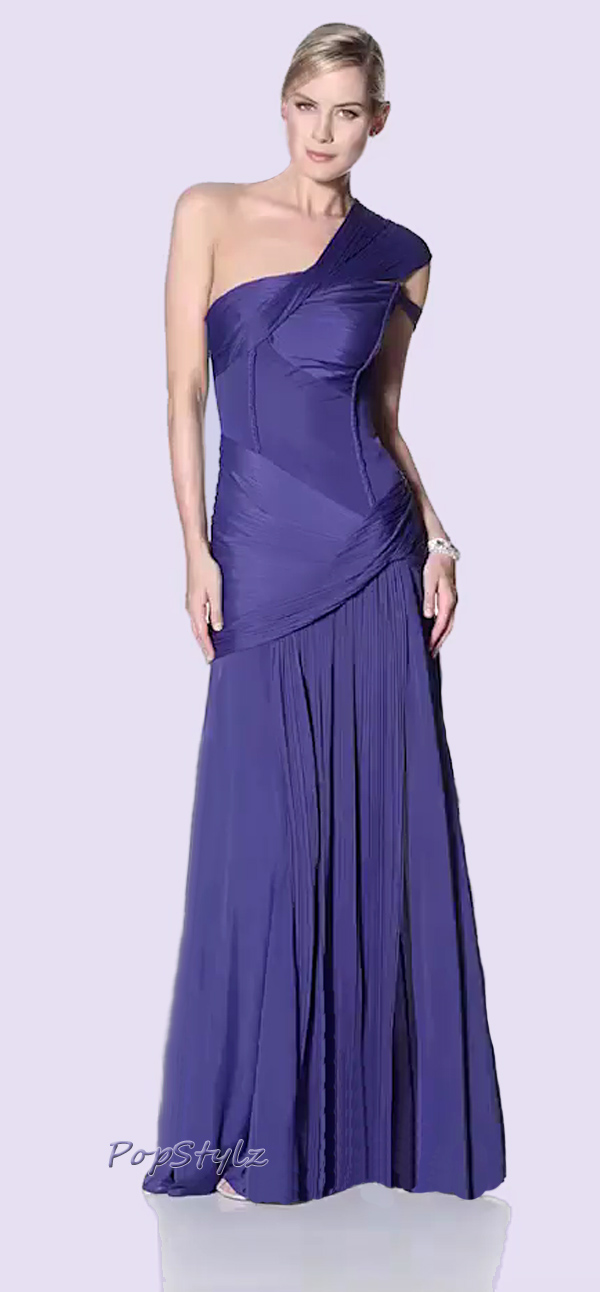 Halston Heritage One-Shoulder Pleated Gown