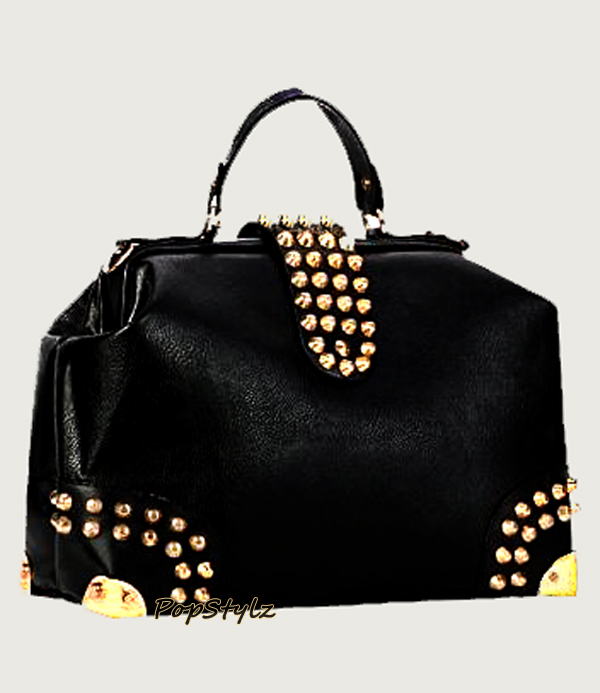 MG Collection Darko Gothic Black Studded Doctor Style Handbag