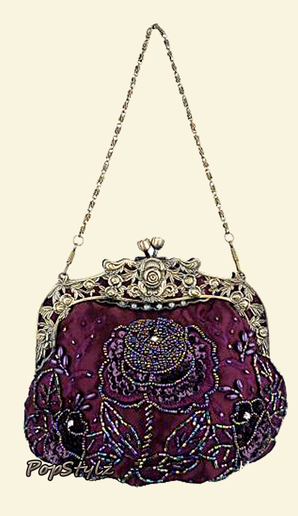 MG Collection Purple Antique Rose Evening Handbag