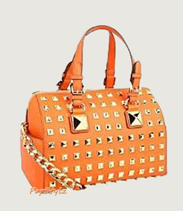 Stunning Tangerine Studded Saffiano Leather Bag