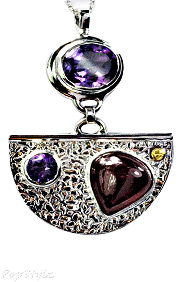 Genuine Silver Ruby Amethyst Necklace