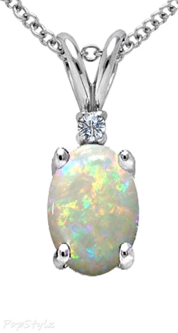 Genuine Opal and Diamond Necklace