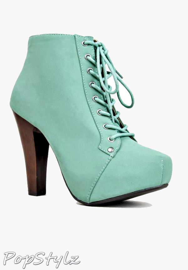 Qupid Velvet Lace Up Ankle Booties