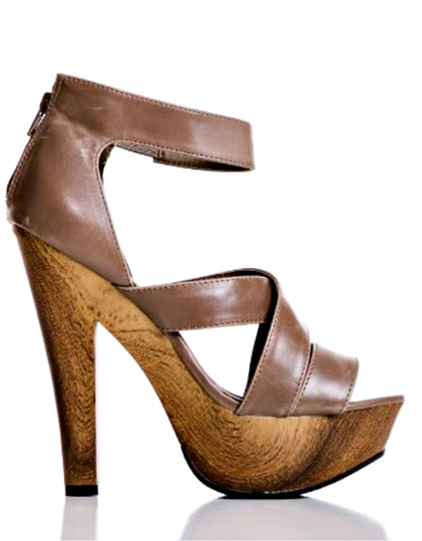 Qupid Wooden Strappy Taupe Sandals