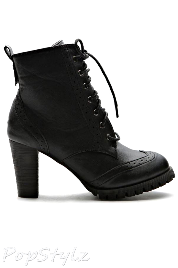 Ollio Wing Tip Lace Up Ankle Boots