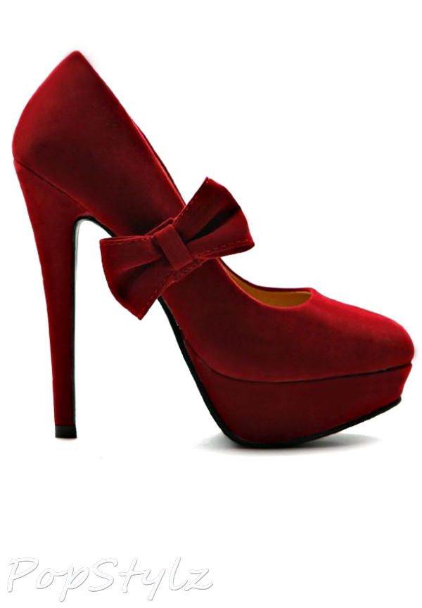 Ollio Mary Jane Bow Accent High Heel Pumps