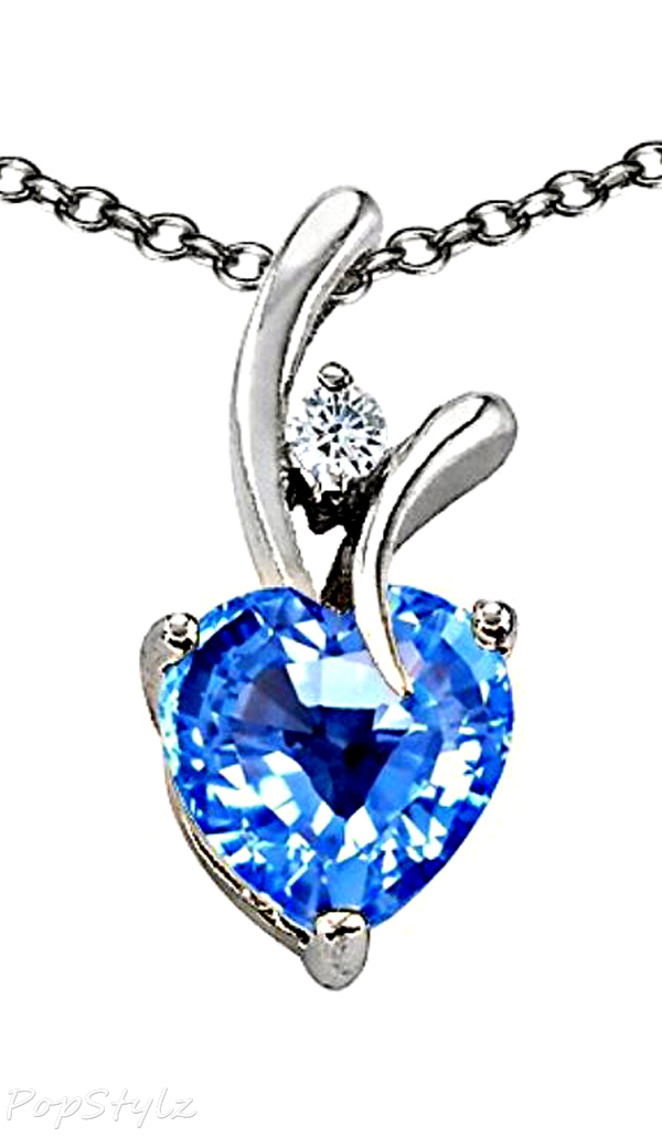 Blue Topaz Cubic Zirconia Heart Necklace