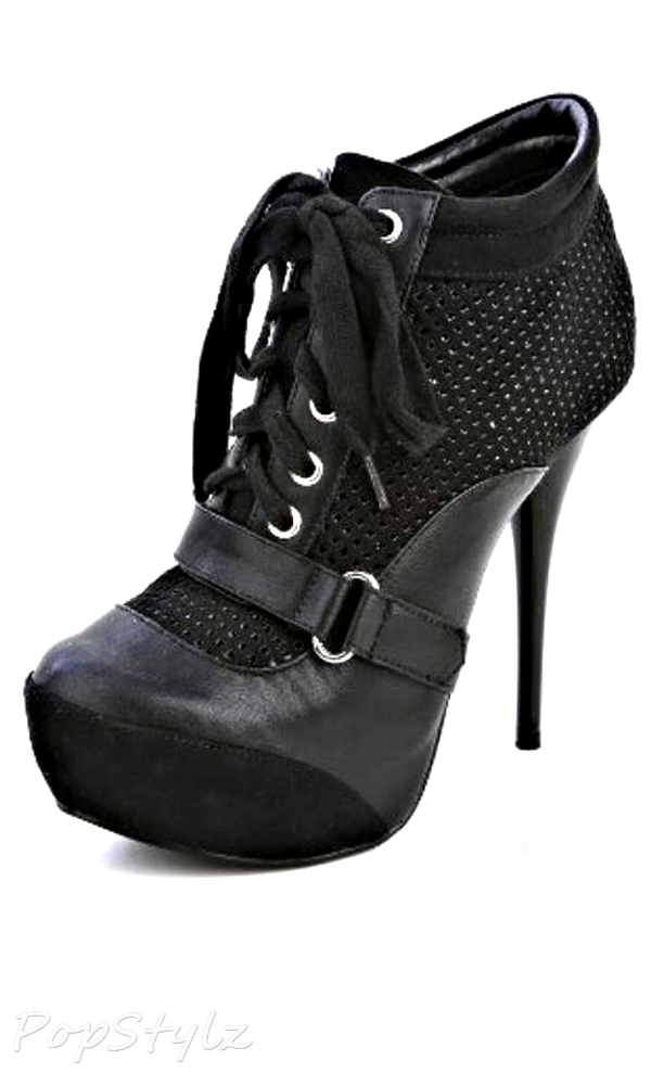 Qupid Perforated High Heel Ankle Bootie