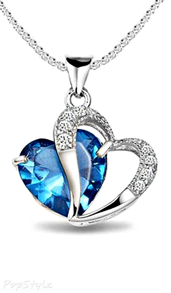 Diamond & Blue Sapphire Heart Necklace