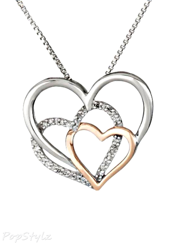 Pink Gold and Diamond Triple Heart Necklace