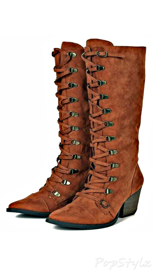Qupid Newton-16 Lace Up Pointy Toe Boots