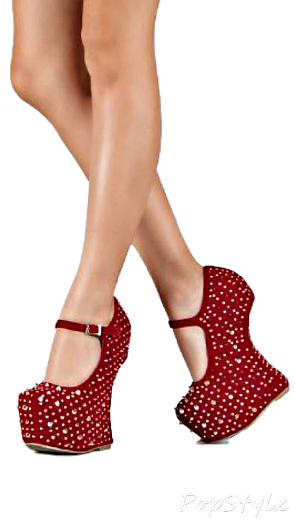 Alba Celine Studded Mary Jane Curved Wedge Shoes