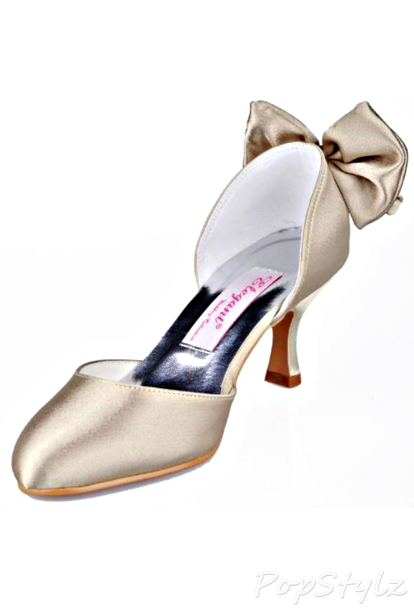 Elegantpark AJ091 Round Toe Spool Heel Bow Satin Bridal Shoes