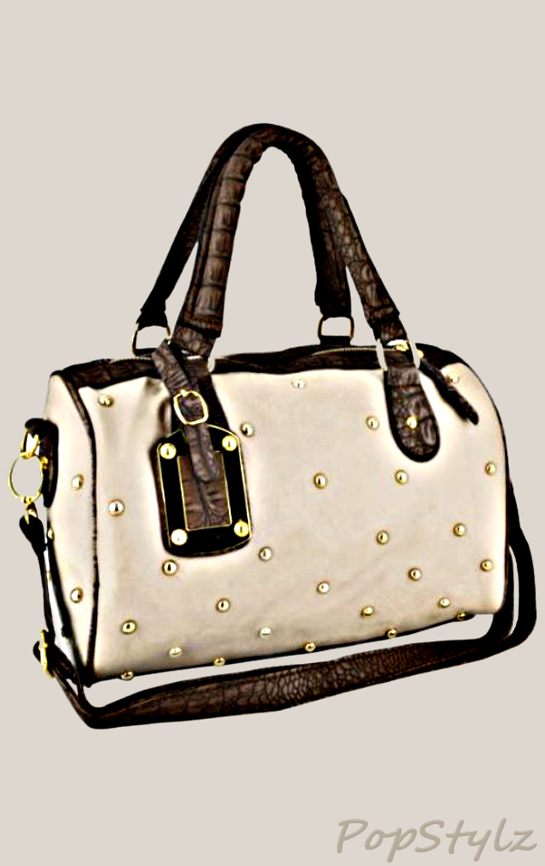 MG Collection PRITA Studded Faux Crocodile Bowler Handbag