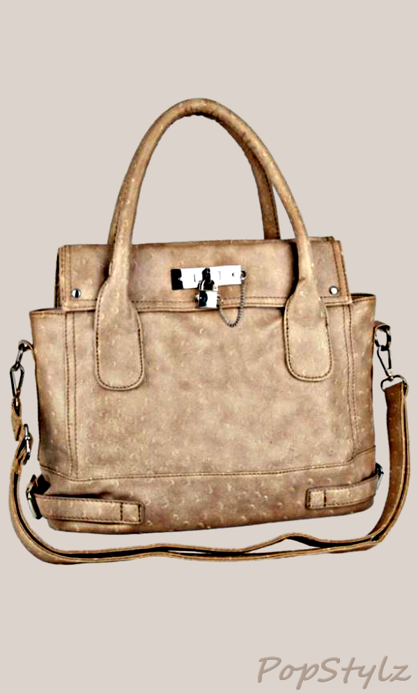 MG Collection CHIONE Ostrich Embossed Padlock Soft Office Tote Handbag