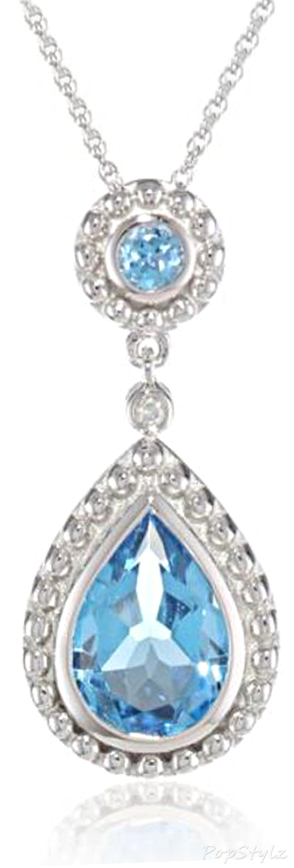 White Gold Swiss Blue Topaz Diamond Necklace