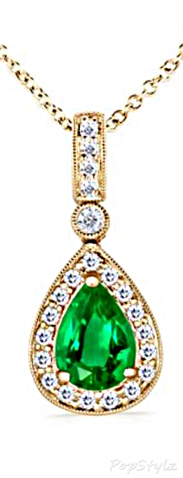 AAAA Vintage Gold Pear Emerald Diamond Necklace