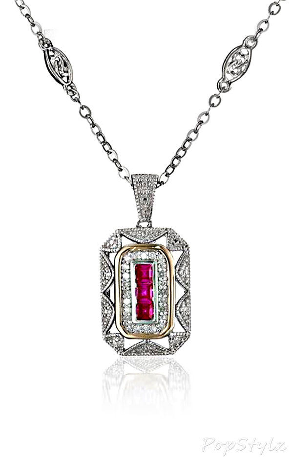 Ruby & Diamond Art Deco Style Necklace