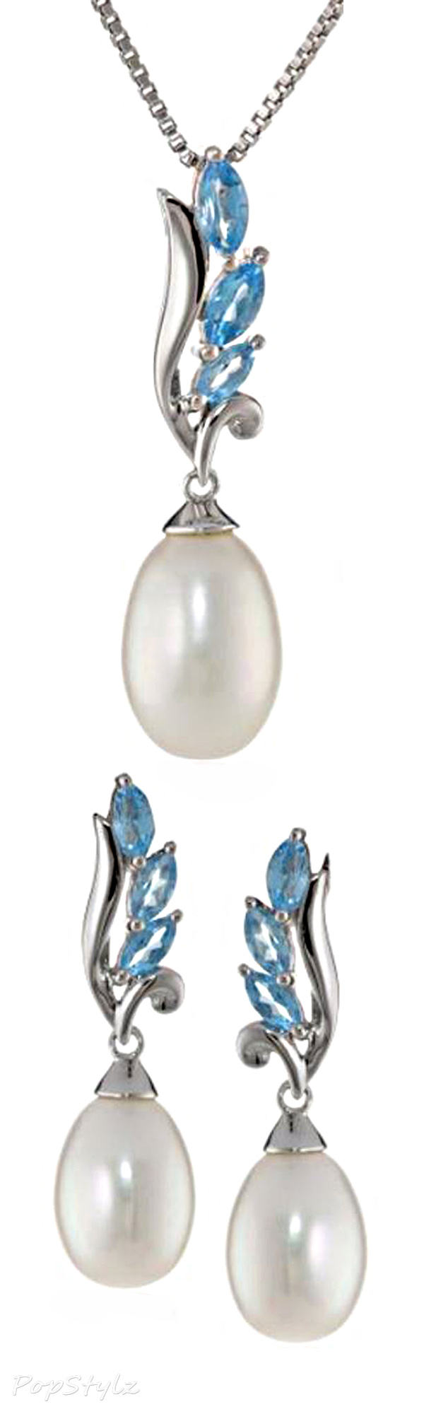 Topaz & Pearl Earrings & Necklace Set