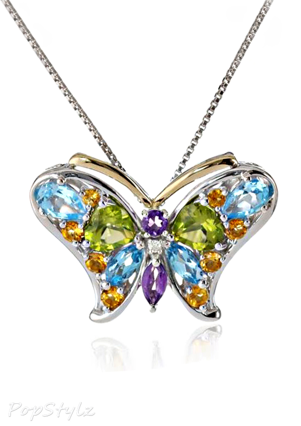 XPY Gold Topaz Amethyst Diamond Butterfly Necklace
