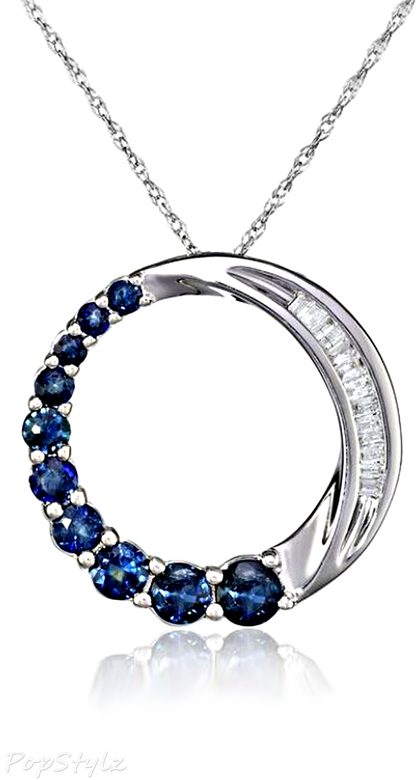 White Gold Sapphire Diamond Journey Circle Necklace