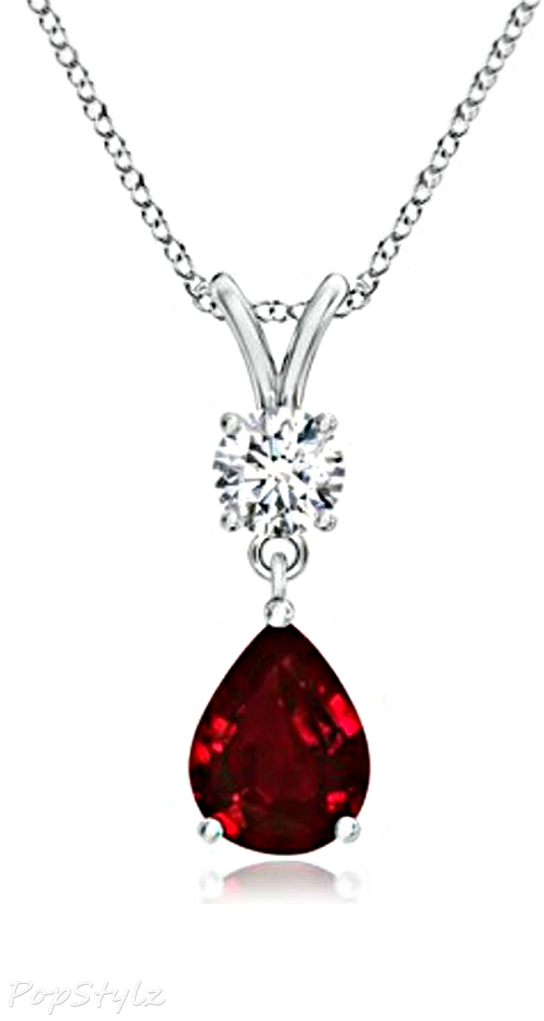 AAAA Quality Pear Ruby and Round Diamond Heirloom Necklace