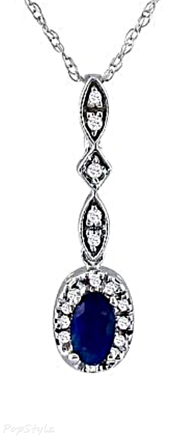 White Gold Sapphire Diamond Pendant Necklace