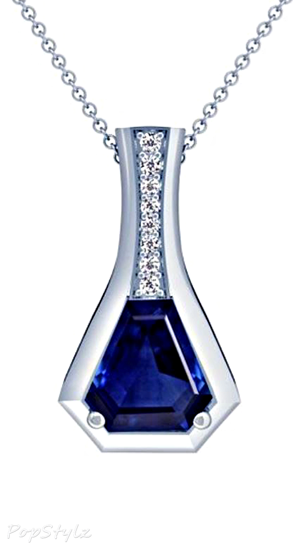 Platinum Special Cut Blue Sapphire And Round Diamond Necklace