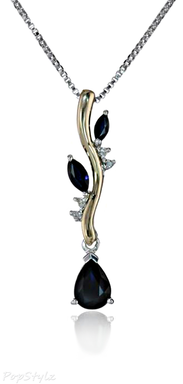 S&G Silver & Gold Blue Sapphire & Diamond Necklace
