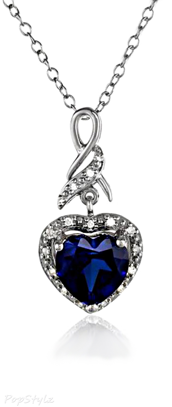 Sterling Silver Sapphire Diamond Pendant Necklace