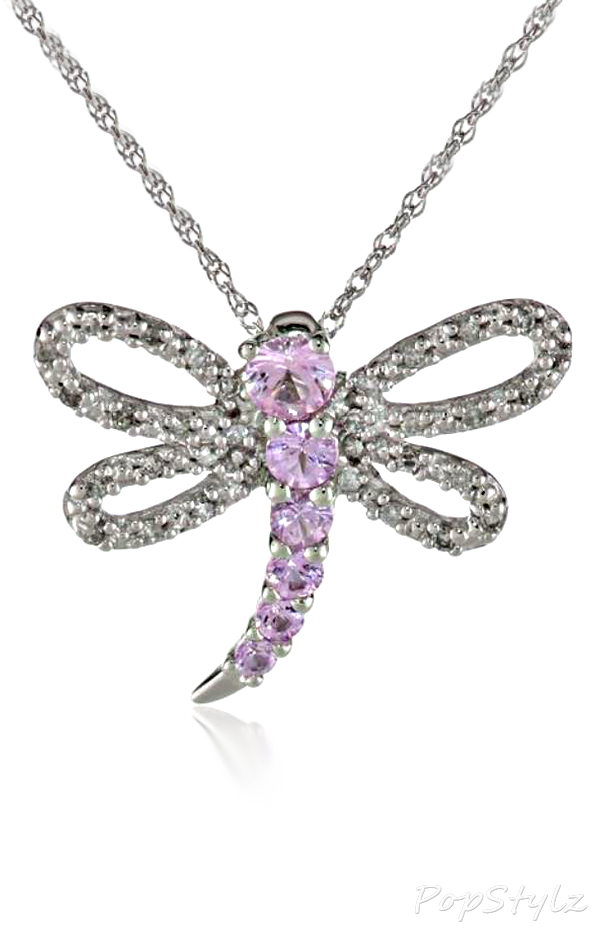 XPY White Gold Dragonfly Sapphire Diamond Necklace