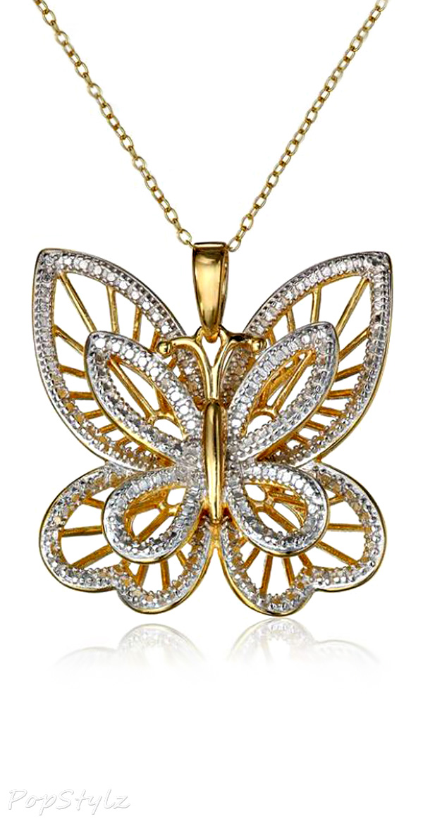 Gold Plated Diamond Accented Butterfly Necklace