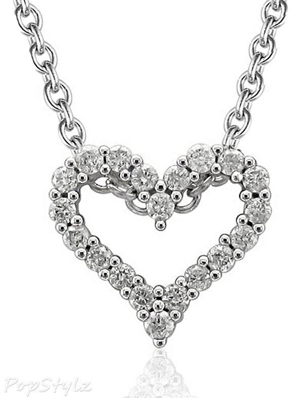 14k White Gold Heart Diamond Pendant Necklace