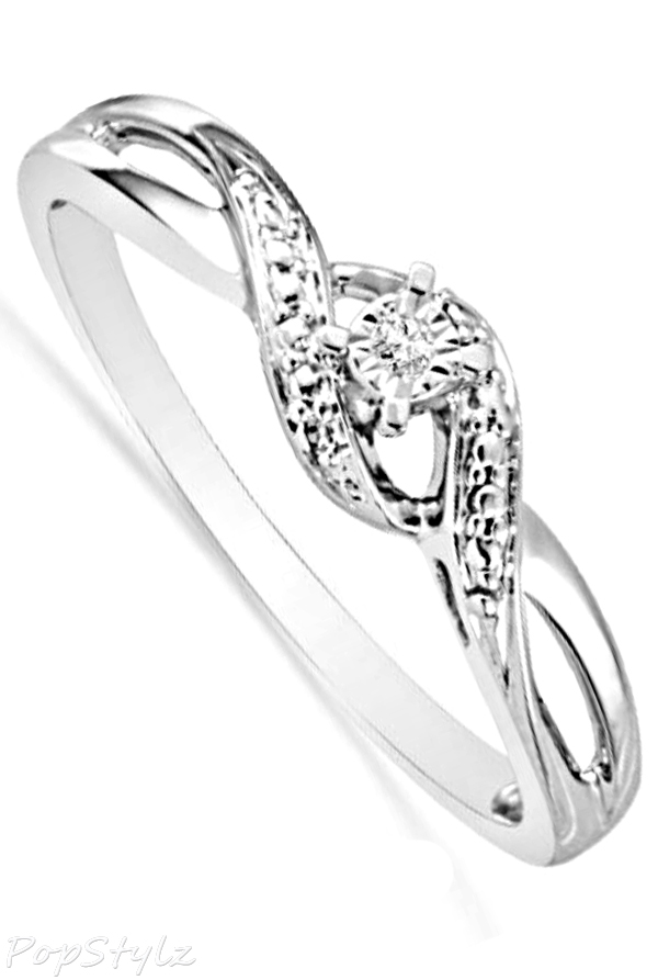 Platinum Plated Sterling Silver Round Diamond Twisted Promise Ring (0.01 Cttw)