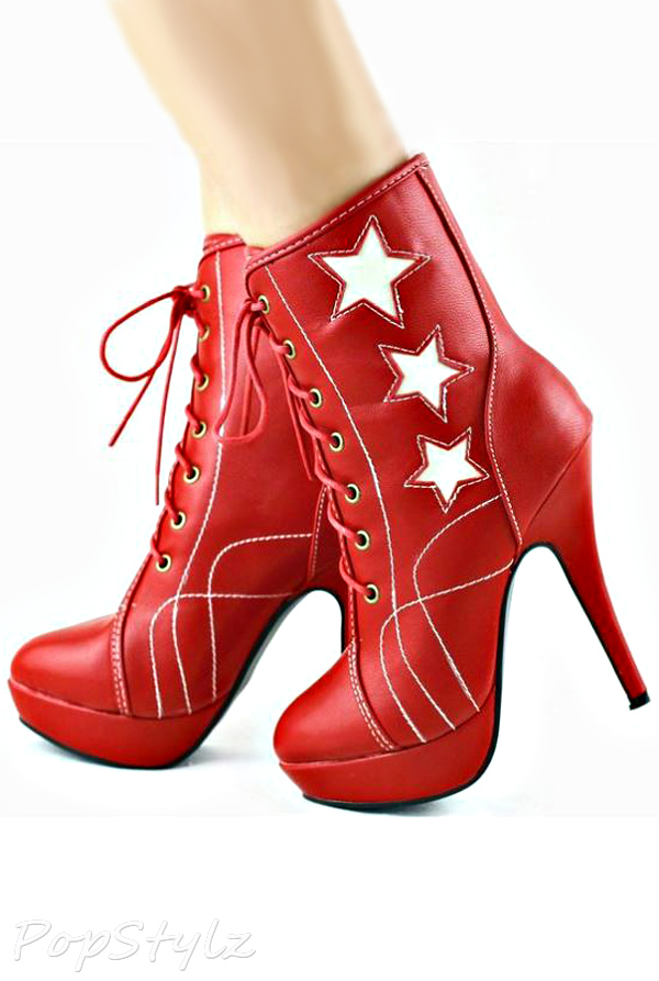 Show Story LF30302 Sporty Lace-Up Stiletto-Ankle Bootie