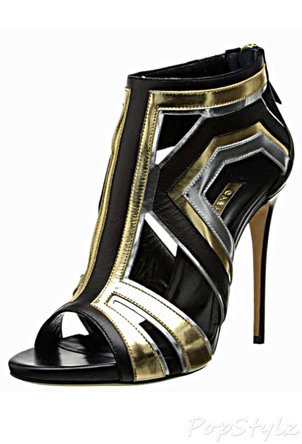 Casadei Deco Geometric Black/Gold/Silver Italian Leather Dress Sandal