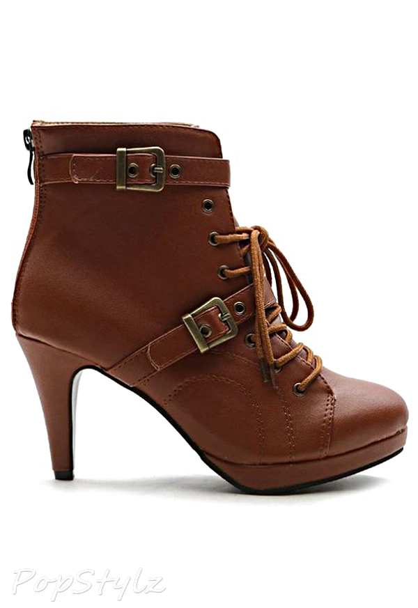 Ollio High Heel Lace Up Ankle Boot