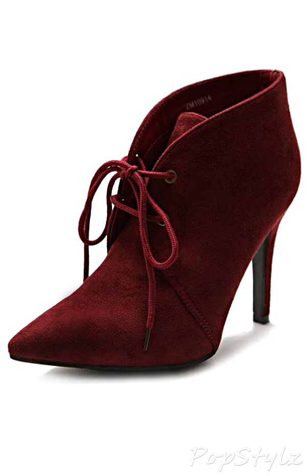 Ollio Faux Suede High Heel Lace Up Ankle Boot