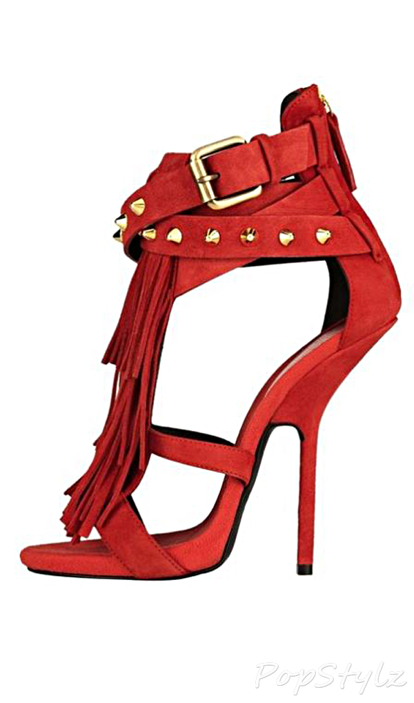 Onlymaker High Heel Rivet Studded Red Suede Sandal