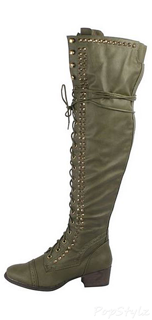 Breckelle's Alabama-13 Over the Knee Studded Lace Up Boot