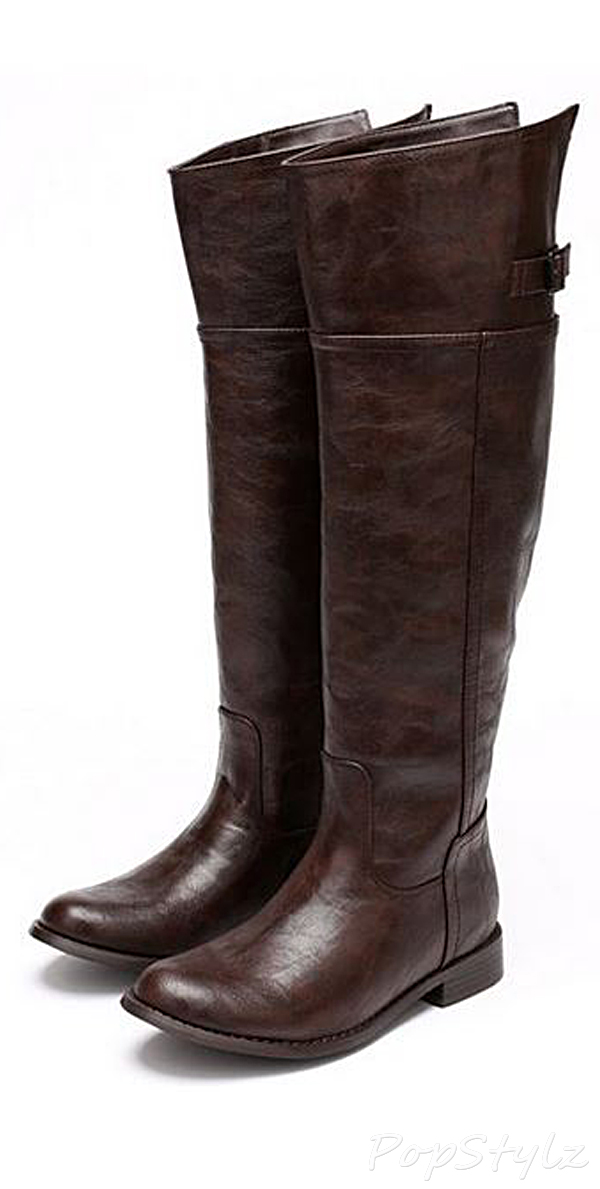 Breckelle's BD49 Crinkle Leatherette Thigh High Riding Boot