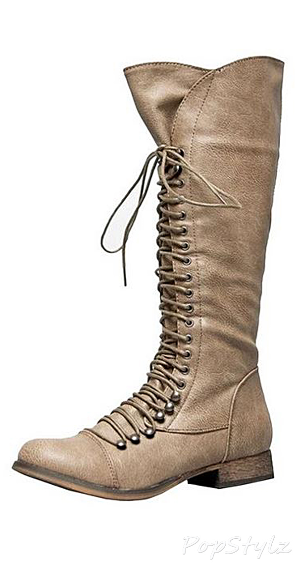 Breckelle's Georgia-35 Women's Knee High Lace-Up Combat Boot