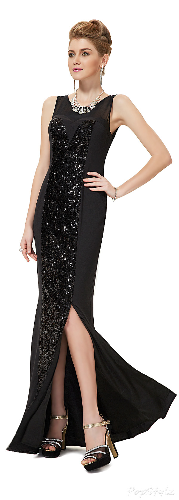 Ever Pretty 08202 Sequined Sleeveless Slitted Evening Gown