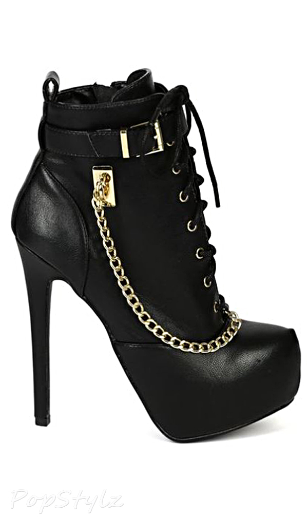 Qupid BD50 Lace Up Chain Stiletto Bootie