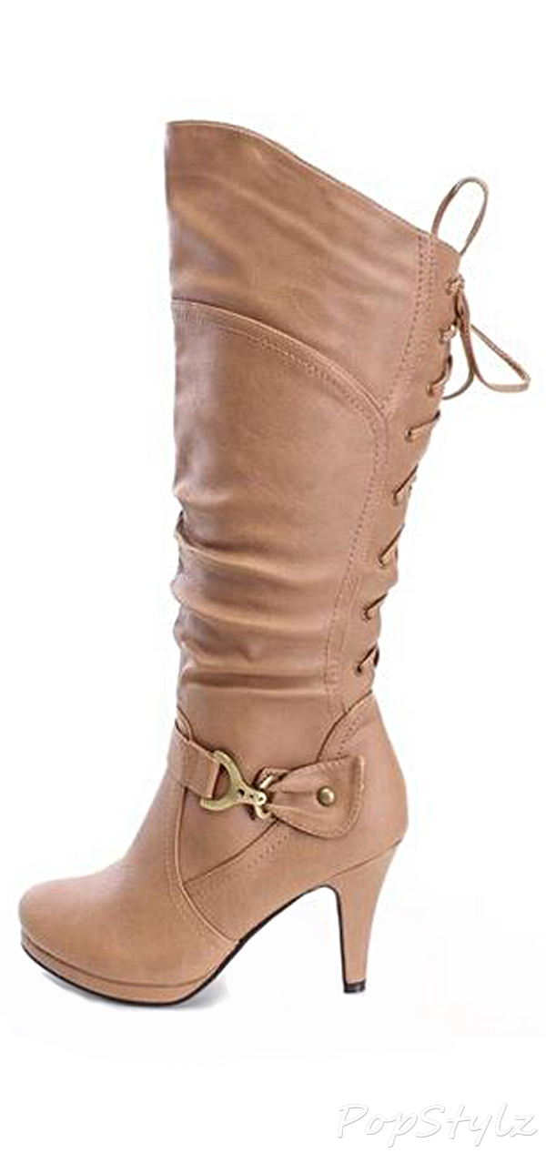 Top Moda Page-65 Knee High Lace-Up Slouched Boots