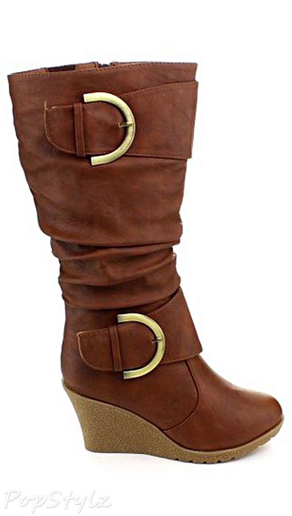 Top Moda Pure-65 Mid Calf Slouched Wedge Heel Boots